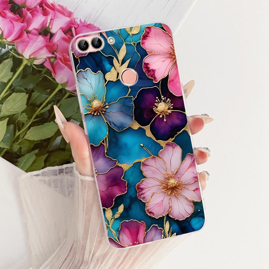 5.65" Case For Huawei P Smart 2018 Cover FIG-LX1 FIG-LX2 FIG-LX3 Funda New Stylish Flower Soft Slim Silicone Bumper PSmart Shell