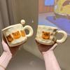 French Cream Bear Mug with Lid Spoon Cute Office Drinking Cup Home Couple Breakfast Cup
