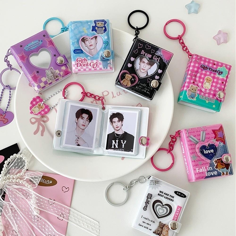 Keychain ID Photo Holder Snap Closure Idol Card Organizer Retro Card Storage Album