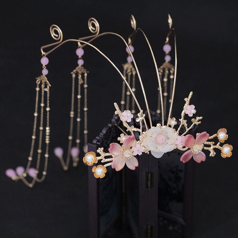 Tassel Pink Headwear Hair Crown Children's Hair Fork Ancient Hair Stick Chinese Style Headdress
