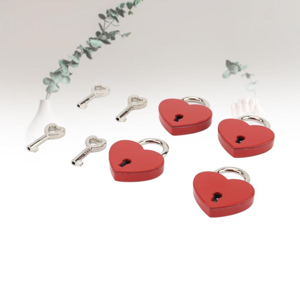 4sets Zinc Alloy Love Lock Red Mini Padlock Keyed Padlocks Heart Shaped Padlock For Diary Book