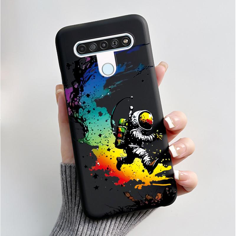 Чехол с рисунком для LG Q61 / LG K61 / LG Q70, чехол-бампер, мягкий силикон, черный корпус, милый цветочный мультяшный чехол