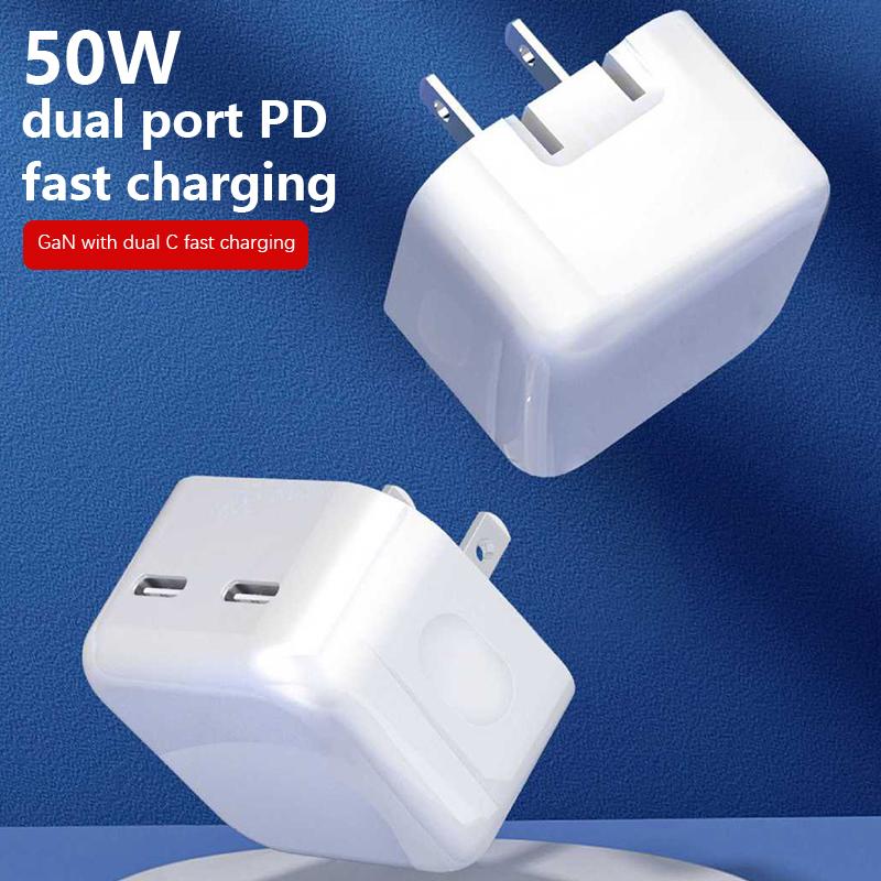 Зарядное устройство USB Type-C 50 Вт, двойное PD, портативное, USB-C, поддержка быстрой зарядки Type-C PD для iPhone 15 14 13 12 Pro Max 11 X, планшета