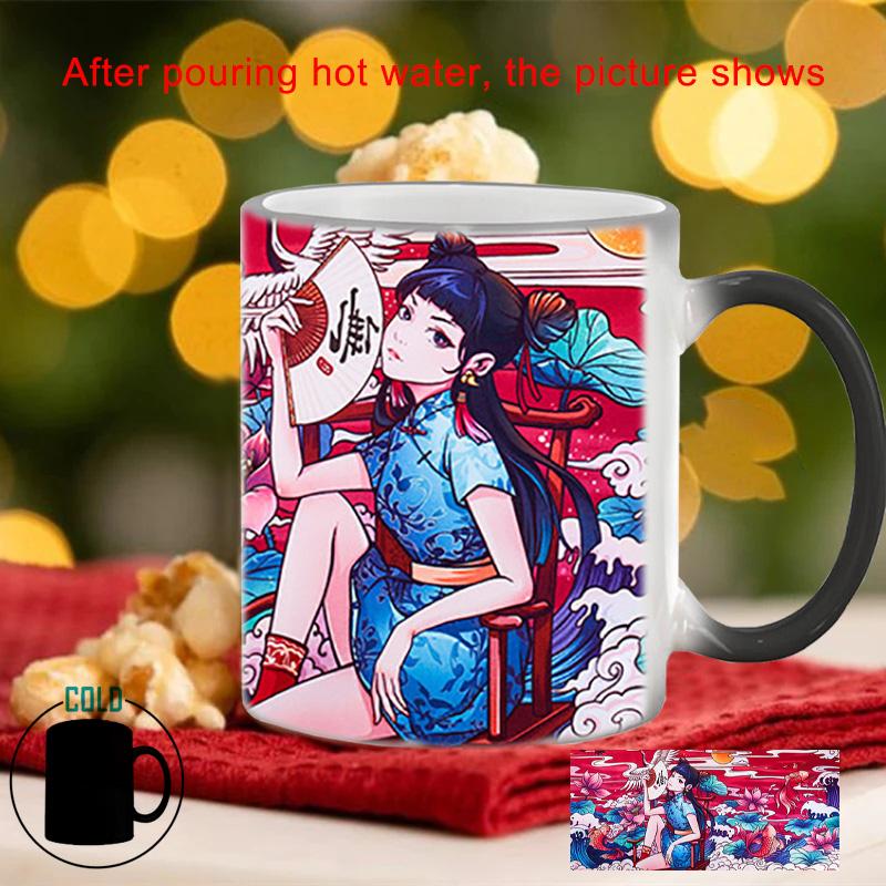 Кружка Cheongsam Beauty, меняющая цвет BSKT-053, керамические кружки, кофейные чашки, стаканы для сублимационной печати, фарфоровые кружки, бесплатная доставка, барная чашка