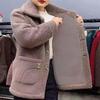 Plus Size Fleece-Lined Lamb Wool Coat - Warm Autumn/Winter Wear for Middle-Aged Women