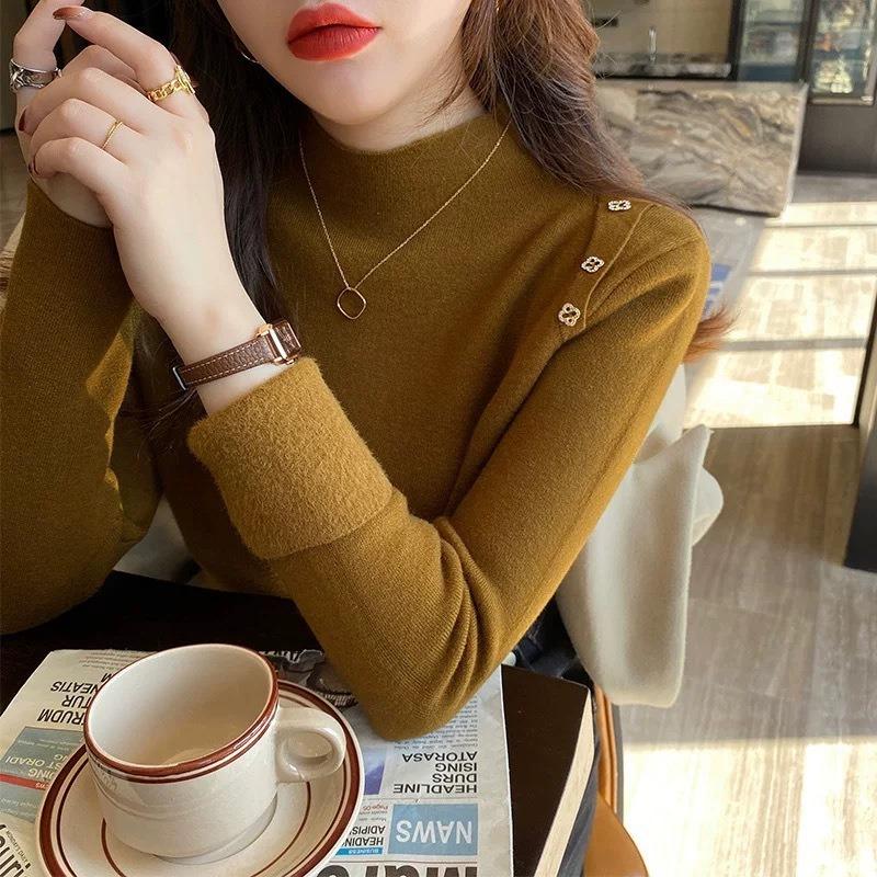 Fleece Thickened Bottoming Shirt Women's Winter New Integrated Fleece Sweater Knitted Top