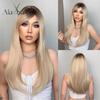 Ombre Light Blonde Wig for Women Long Layered Straight Wigs with Bangs Daily Party Heat Resistant Synthetic Fake Hair