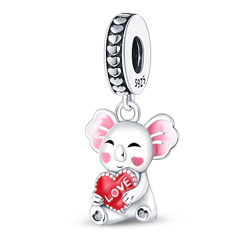 925 Серебряный цвет Кот Медведь Слон Кролик Милые розовые животные Подвески Бусины Подходит 925 Оригинальные Браслеты Изящные DIY Ювелирные Изделия Подарки