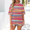 Women's Fashion Casual Gradient Color Loose Round Neck Short Sleeve Trendy Holiday T-shirt Top