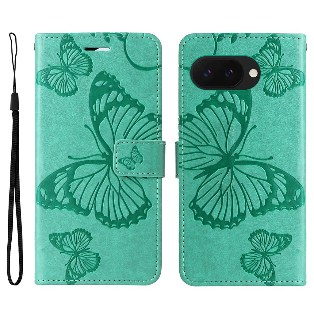For Google Pixel 9a Wallet Case Floral Butterfly Imprinted Leather Phone Cover Stand