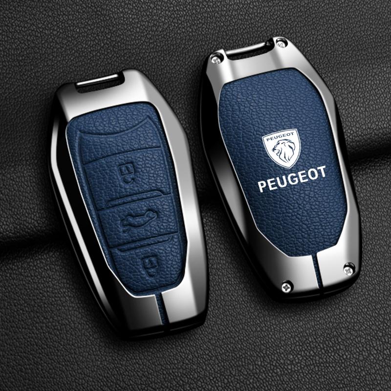 Leather Car Key Case Cover Holder Shell for Peugeot 206 301 307 308 407 408 508 2008 3085 3008 4008 5008 Keychain Accessories
