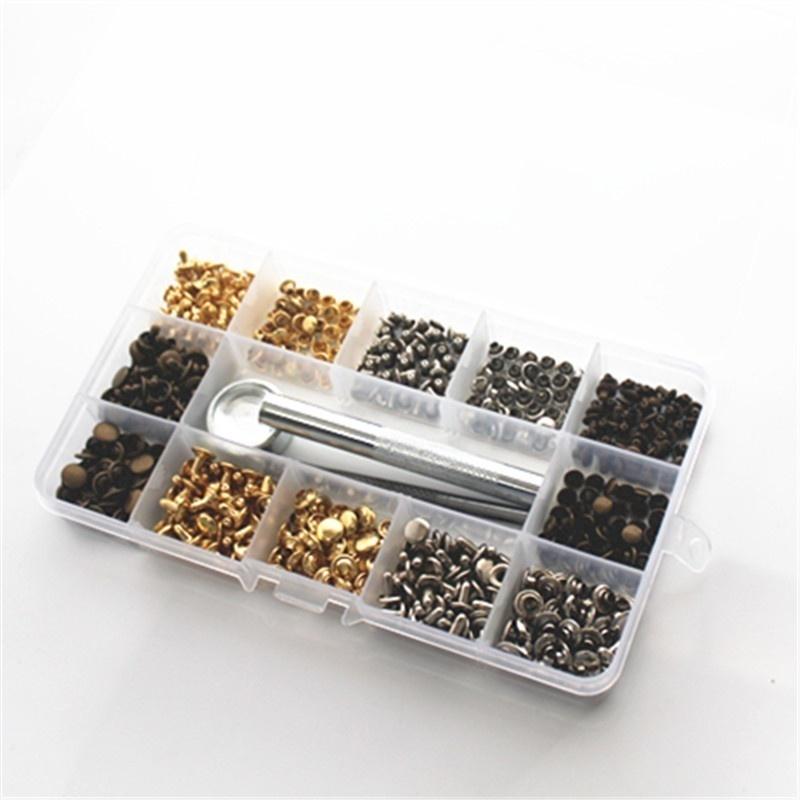 240Pcs Leather Rivets Double Cap Rivet Metal Studs with Punch Pliers and 3 Pieces Setting Tool Kit for Leather Craft Repairs Decoration