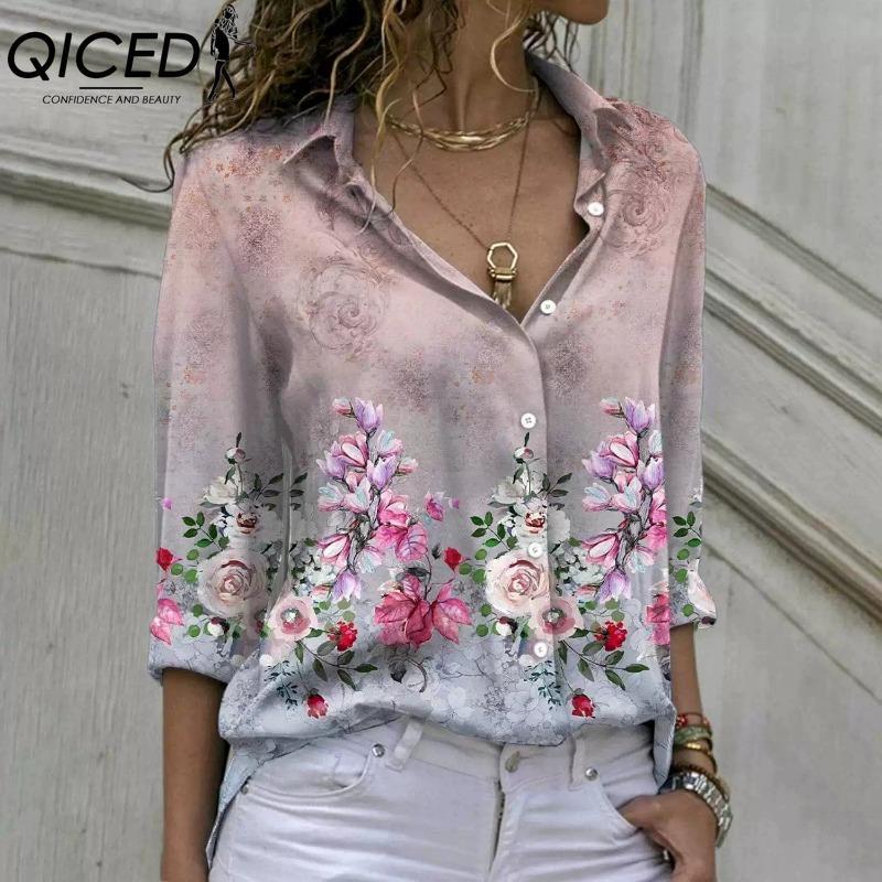 QICED 38 цветов Женская модная повседневная блузка с длинным рукавом и воротником ПОЛО