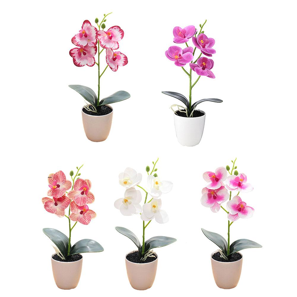 Decorative Orchid Garden Office Restaurant Artificial Orchid Potted Orchids ABS Material Orange-red Rose White