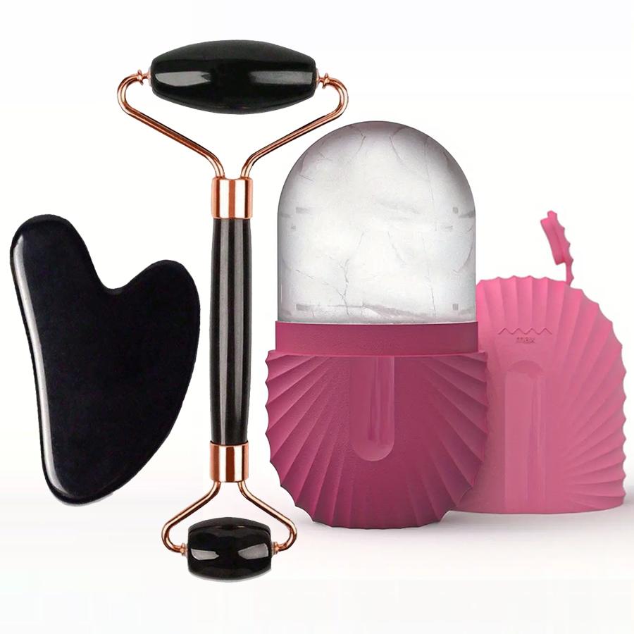 BEPAN 1/2/3pcs Ice Face Roller Facial Skincare Ice Roller Facial Roller GuaSha Face Tool Set Face Massage Roller Lifting Contouring