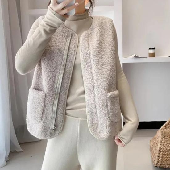 Женский жилет осень-весна с круглым вырезом, толстый флис, карманы, однотонный, без рукавов, застежка-молния, ретро, теплый, для офиса, улицы, дома, отпуска, многослойный жилет