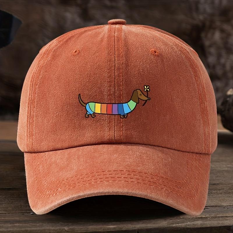 Rainbow Dachshund Dog Print Baseball Hat Unisex American Washed Retro Peaked Cap Trend