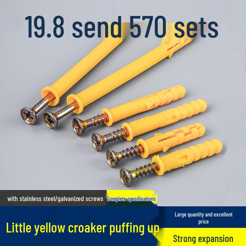 Little Yellow Croaker M6 Expansion Screw & Tube Set with Self-Tapping Screws, Wall Nails, Rubber Plugs, and Clips (6, 8, 10mm)