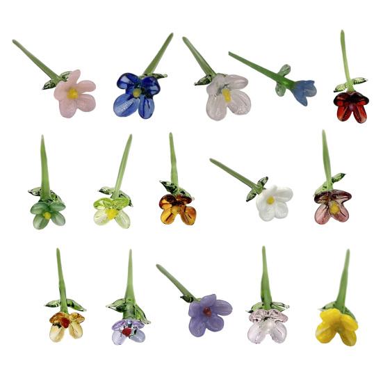 Стеклянное украшение в виде цветка ручной работы со стеблем, выдувная мини-фигурка цветочного растения, украшение для дома, гостиной, офисного стола, ваза для цветов