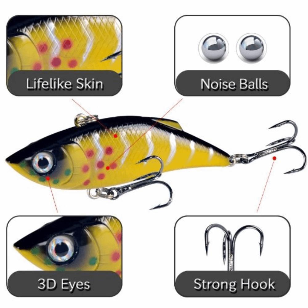 6PCS with 3D Eyes Lipless Crankbaits 8cm 10g Crankbait Fishing Lures VIB Fishing Lures for Trout
