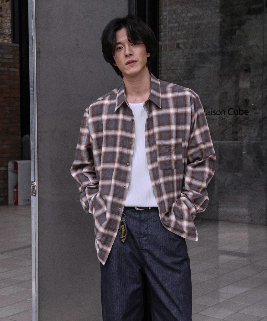 MOOD INSIDE Light Flannel Check Overshirt_Smoky Brown