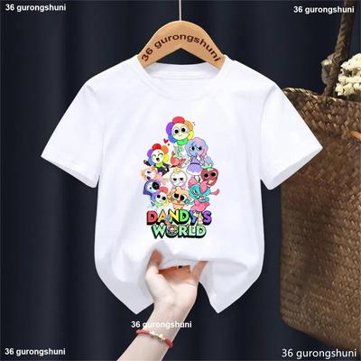 2025 Новая футболка Dandys World Летняя футболка с круглым вырезом с мультяшной игрой для мальчиков/девочек Детские футболки с коротким рукавом Аниме топы для мальчиков и девочек