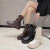 British Round Toe Thick Sole Versatile Retro Boots For Women New Summer Slimming, Small Stature Taller Short Boots