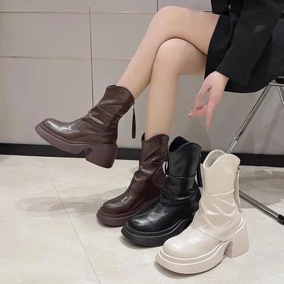 Британские универсальные ботинки с круглым носком и толстой подошвой в стиле ретро для женщин Новые летние стройнящие, для маленького роста, ботильоны