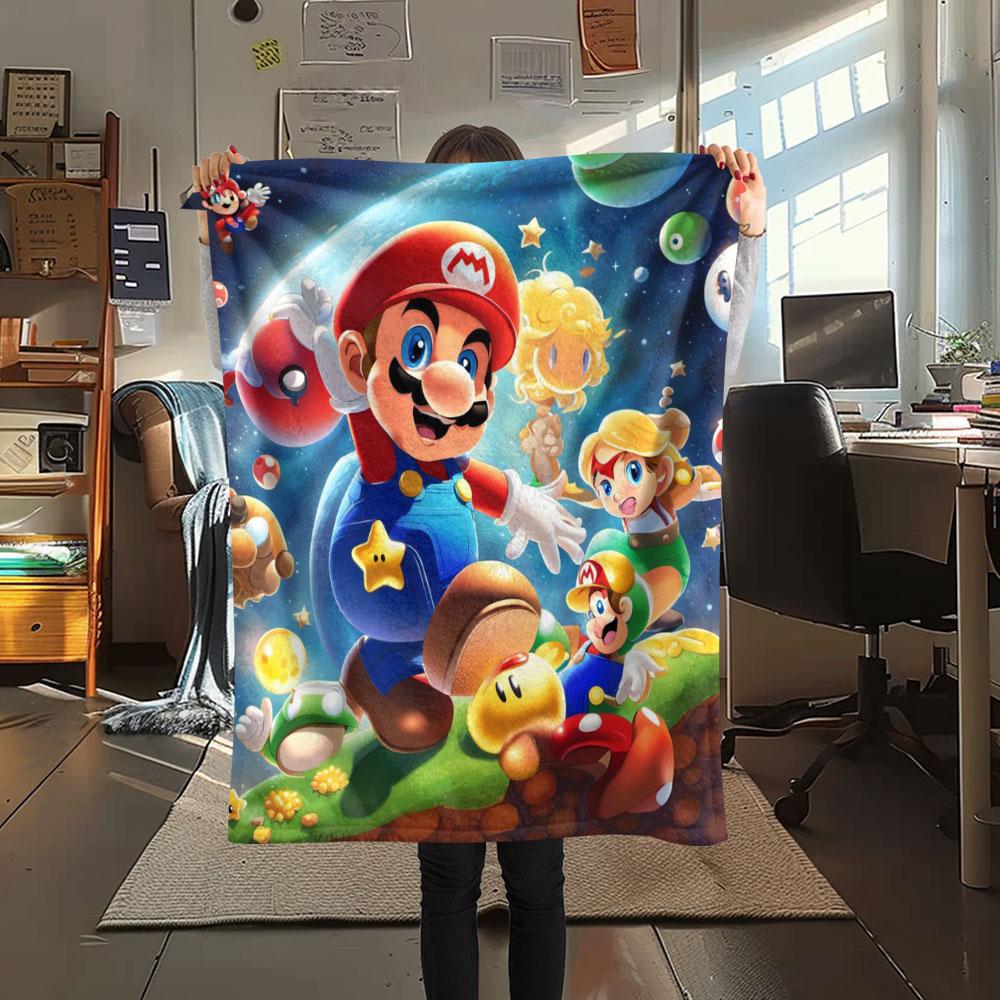 Super Mario Cartoon printing Flannel Blanket Bedroom Sofa Camping Warm blanket Gifts for family and friends-MJ002