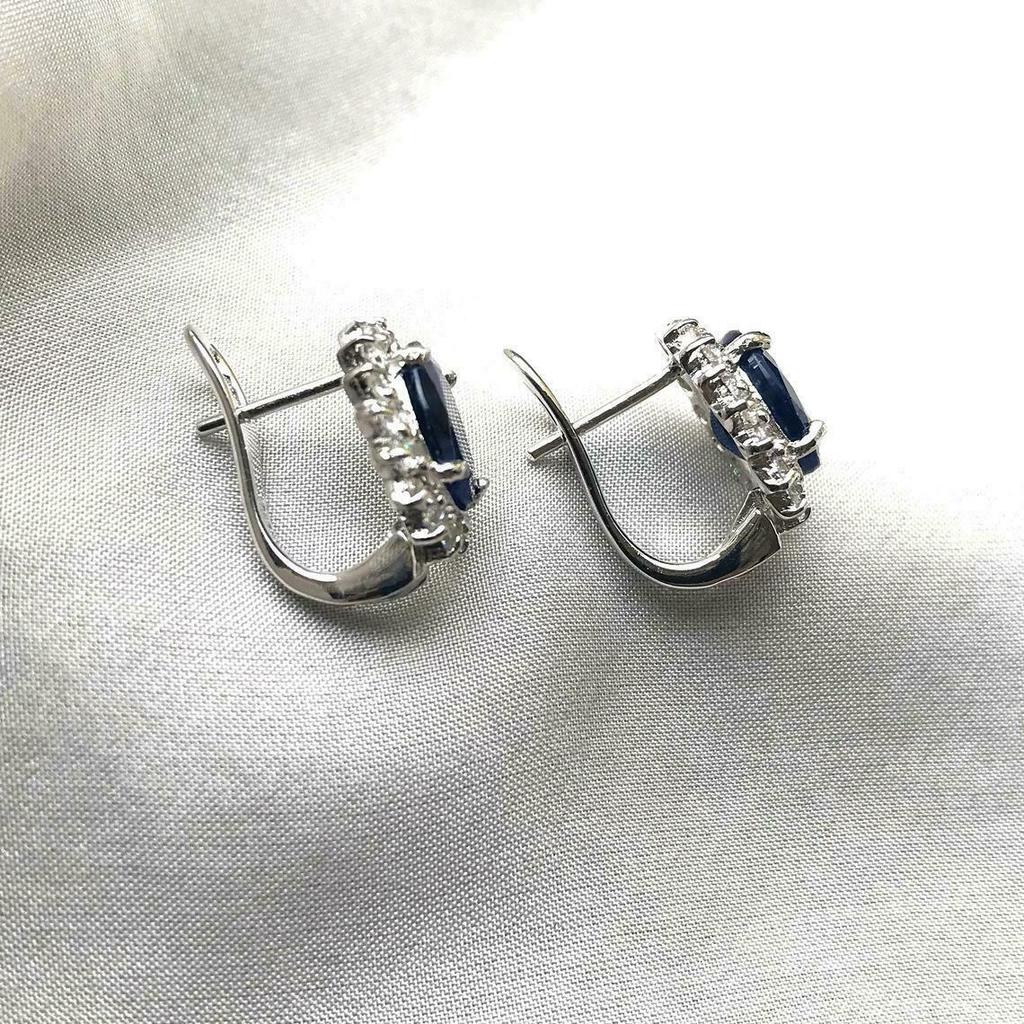 Diana Medium Stud Earrings Handmade Blue Sapphire Antique Trending Jewelry Gift