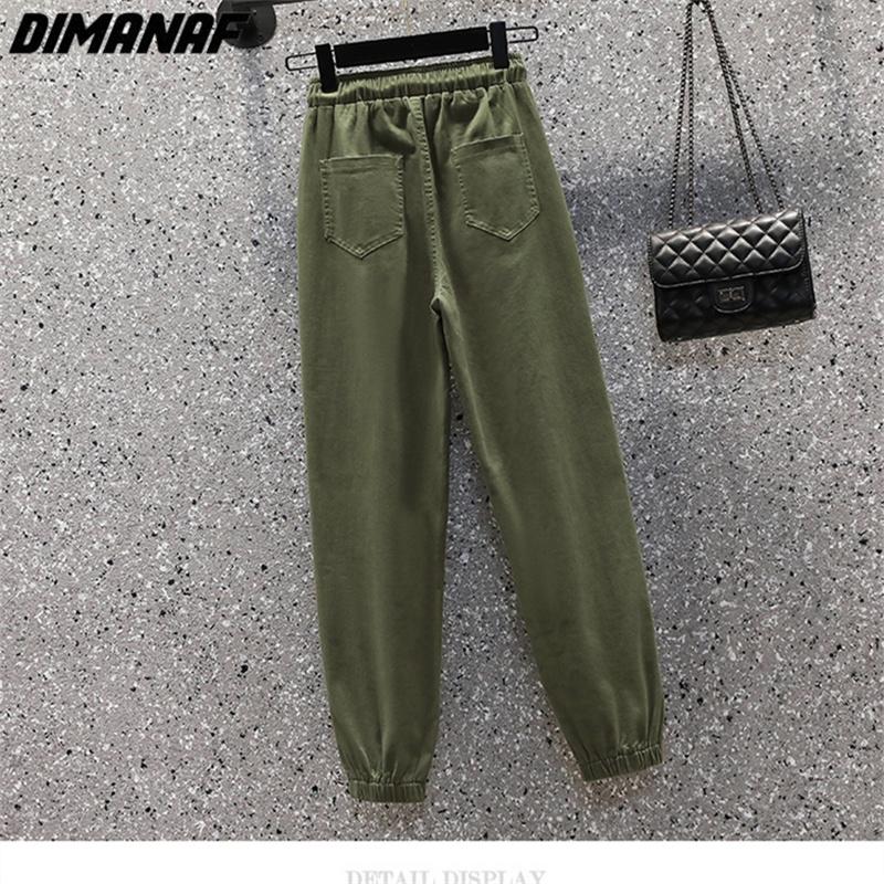 DIMANAF 2025 Большие размеры Длинные брюки Женские Эластичные Свободные С высокой талией Винтажные Однотонные Свободные Повседневные Женские Базовые брюки Зеленый Черный