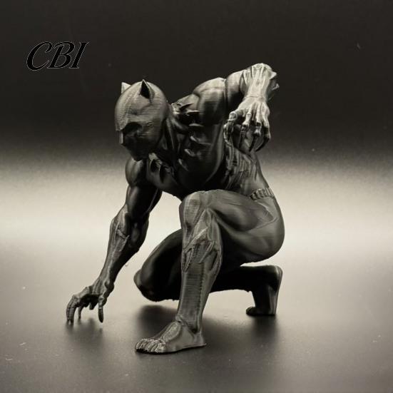 Trendy E-sports Room Decor 3D Printed Black Panther Action Figure, Warrior Statue, Matte Gaming Accessories Squat Combat Pose Desk Collectible