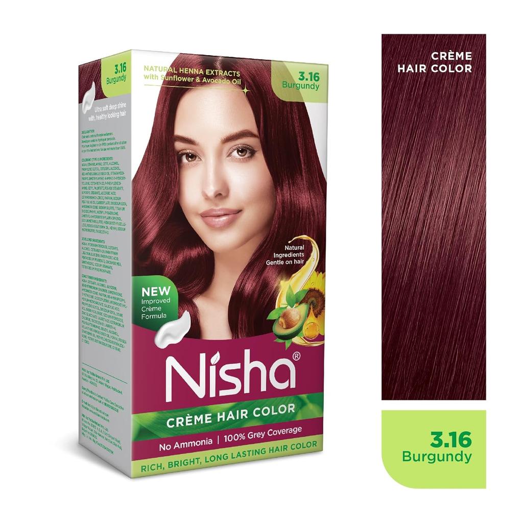 Краска для волос Nisha Creme Бордовая 60 г + 60 мл Стойкая Седина Без Аммиака Натуральный Экстракт Хны