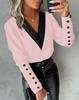 Women's Long Sleeve Blouse V Neck Elegant Solid Color Button Satin Casual Office Shirt Top