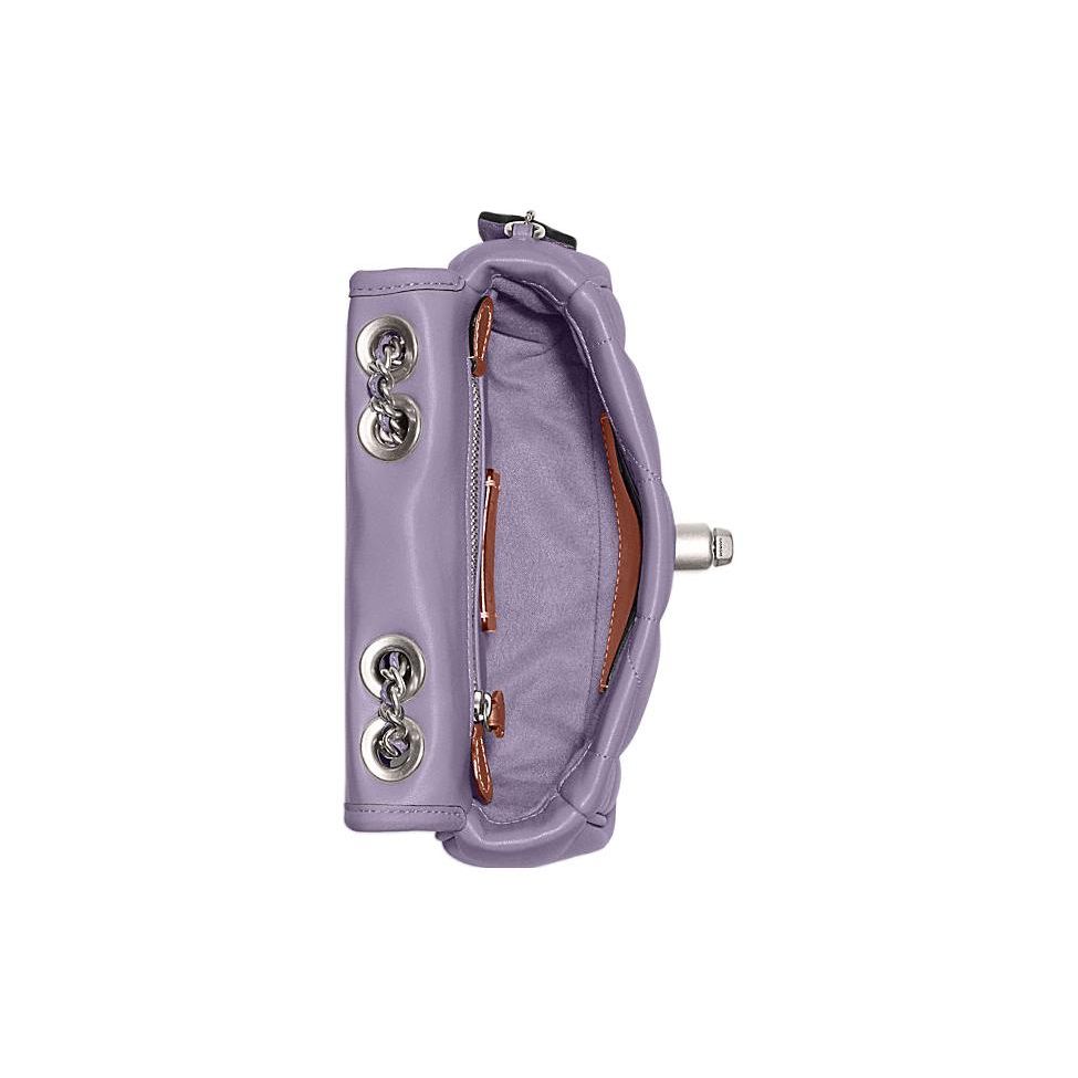 Coach Подушка 20 Однотонный Серебряный Замок Стеганая Клапан Кожаная Сумка Через Плечо Женские Сумки Фиолетовый CA086-LHVHM