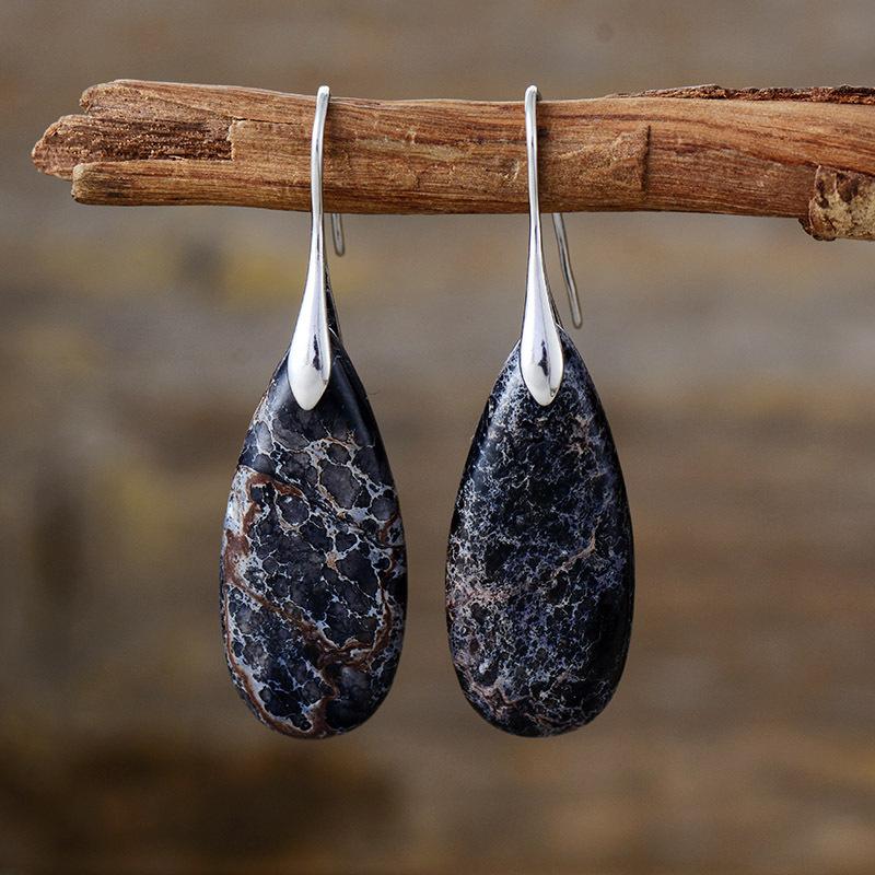 BLINGBAY Women's New Bohemian Natural Stone Drop Pendant Earrings Popular Retro Jewelry Ethnic Style