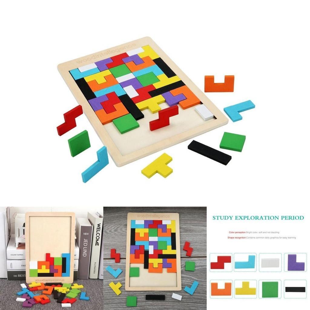 Brightly Colored Wooden Intelligence Tetris Toys For Young Learners Age 3 To 8