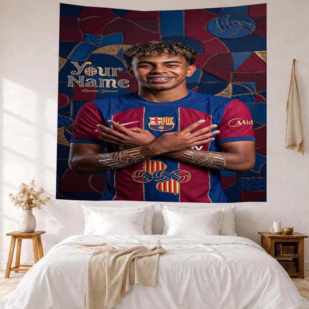Lamin Yamal Custom Your Name Wall Decor Tapestry Art For Pet Memorial Birthdaywedding Party Backdrop Family Gift