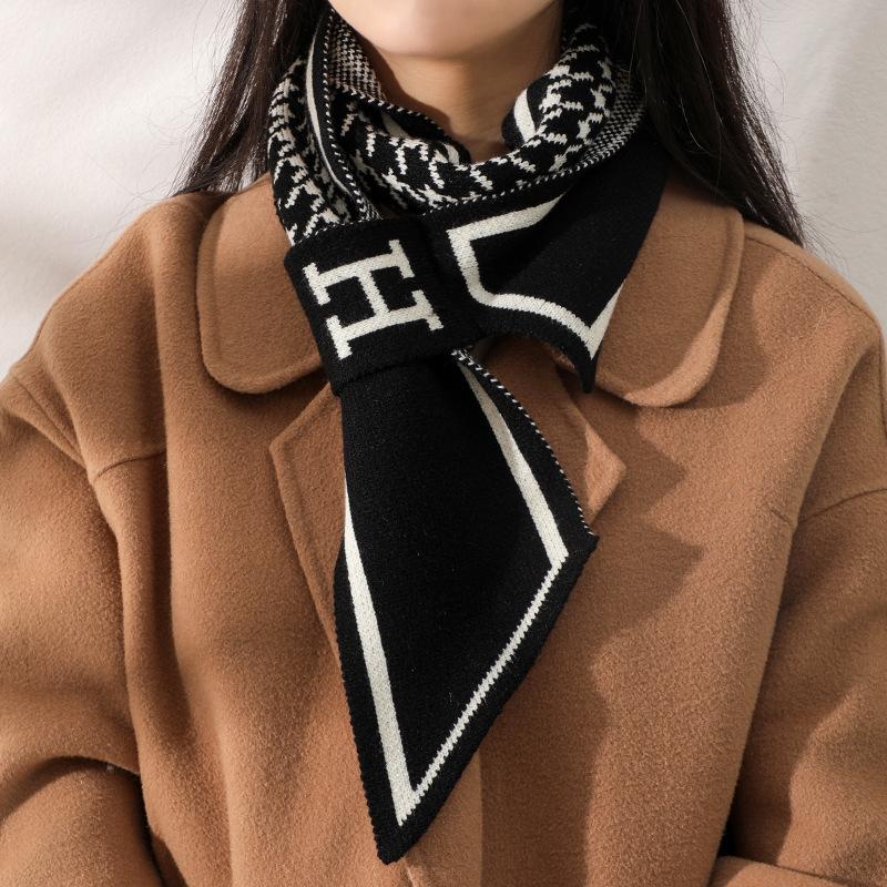 Neck Protection Small Scarf Women's Winter New Spring and Autumn Thousand Bird Grid Temperament Versatile Vertebral Neck Neck Cover Lazy Scarf