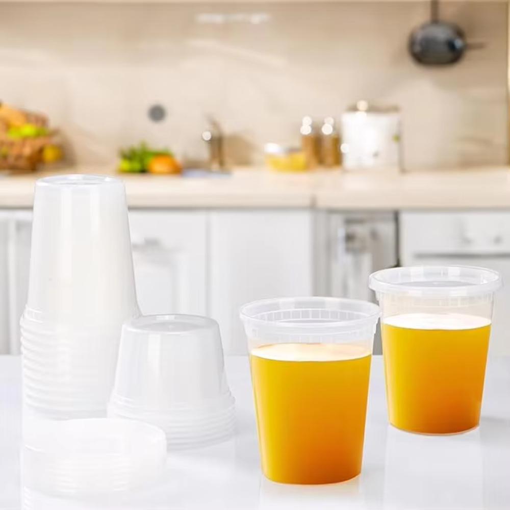 50Pcs Round Food Storage Container Airtight Lid Dessert Cup Disposable Soup Cup  Commercial