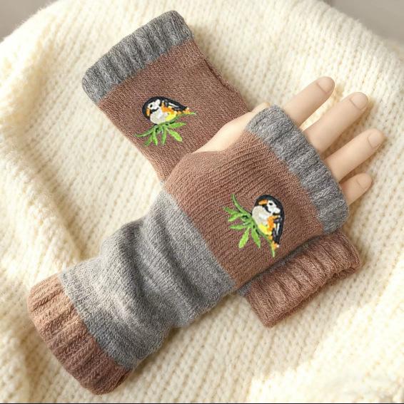 Женские осенне-зимние модные вязаные вышитые перчатки