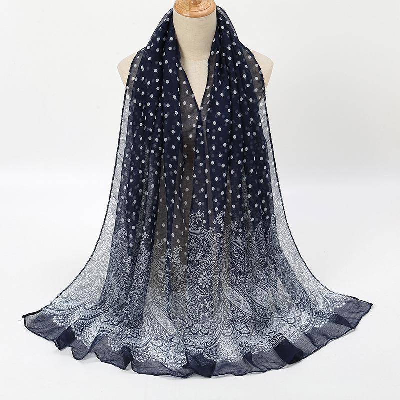 Vintage Gradient Polk Dot Cotton Scarf Shawl Scarf Lady Versatile Soft Wrap Pashminas Stole Bufandas Muslim Hijab