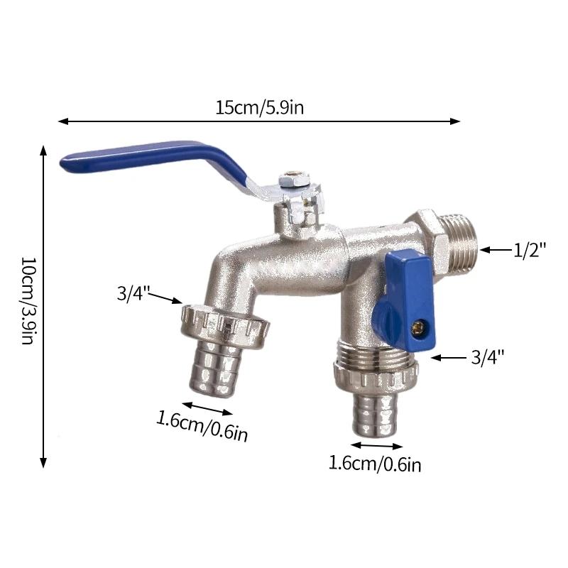 Outdoor Faucet with Double Outlet 1/2'' 3/4'' Water Splitter Connector Faucet Outside Spigot Water Tap for Garden Hose