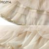 MOJTA Summer Women's High Waist Mid-length A-line Skirt Thin Pleated Mesh Skirt