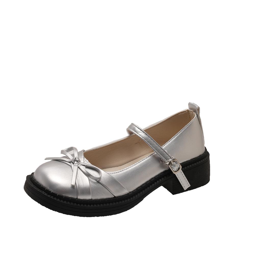 Туфли-лодочки с круглым носком и неглубоким вырезом, с бантом, весна 2025, новая модная универсальная модель Мэри Джейн, мягкая подошва, маленькие одинарные туфли, женская обувь