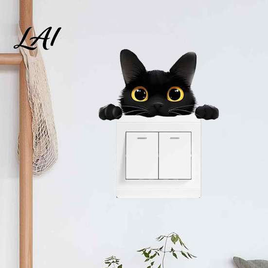 Cat Switch Decals Cute Light Decal Cartoon Black Peeking Sticker Peel Self Adhesive Decor And Stick Wall Sticker for Nursery Living Room Bedroom