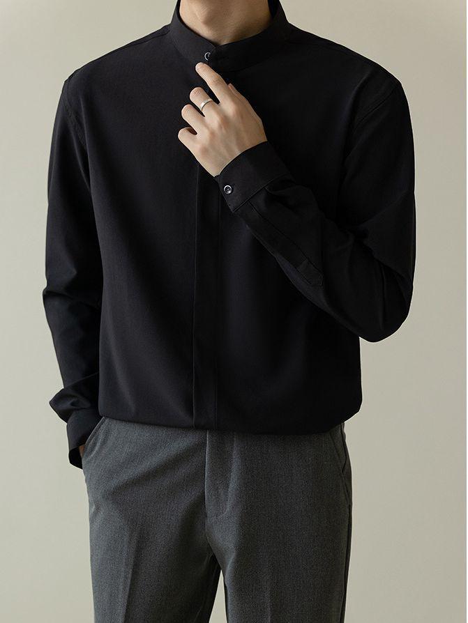 Мужская осенняя легкая рубашка с длинным рукавом из нежелезного шелка Ice Silk, облегающая, без железа - тренд в корейском стиле