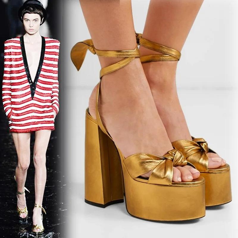 Модные босоножки на высоком каблуке с толстой платформой, женские летние босоножки с рыбьим ртом, женские туфли на высоком каблуке с бантом и ремешком на щиколотке для косплея