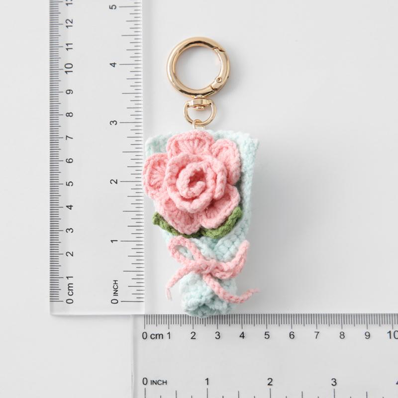 Вязаный букет, ручной дизайн цветка, брелоки-держатели для ключей, декоративный вязаный цветок, шикарный, 6 цветов