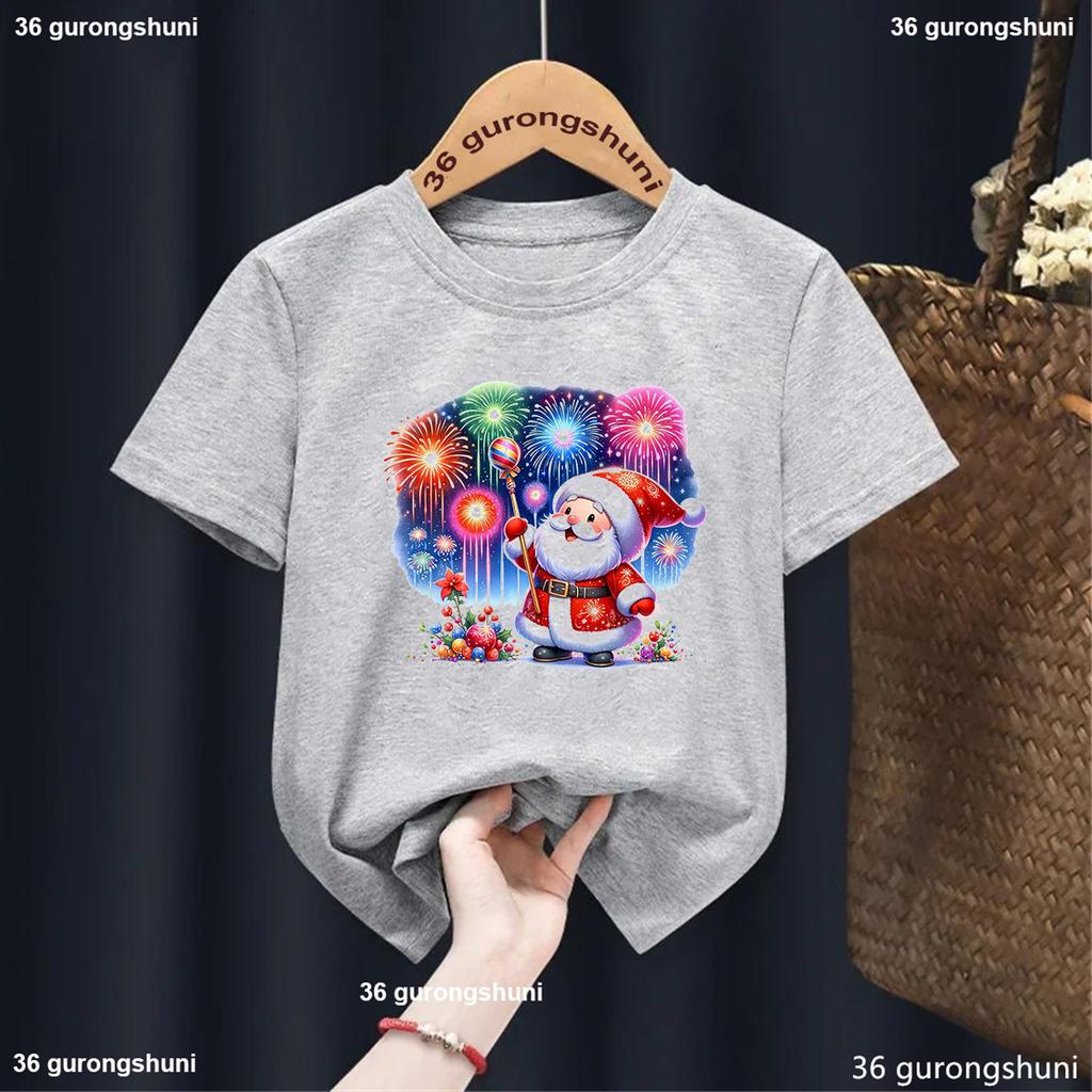 Счастливого Рождества и Нового года! Забавная графическая футболка с Санта-Клаусом для мальчиков, летняя мода, рождественские подарки, детская одежда